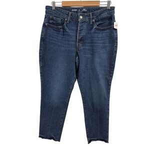 Old Navy High Rise Curvy OG Straight Jeans 14 Petite Medium Dark Wash NWT